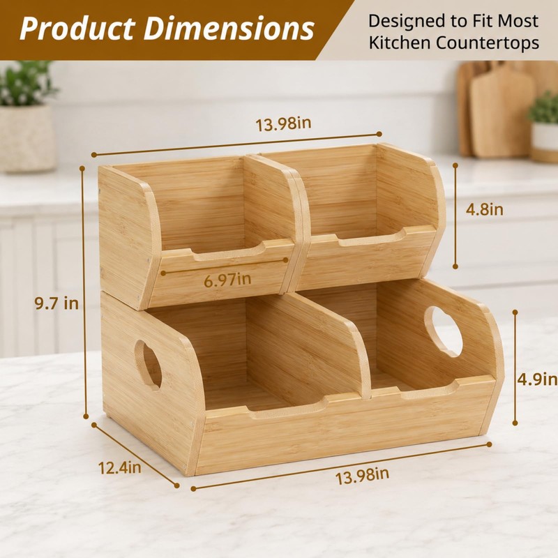 Poerlve Potato and Onion Storage Bin – 3 Pack Bamboo