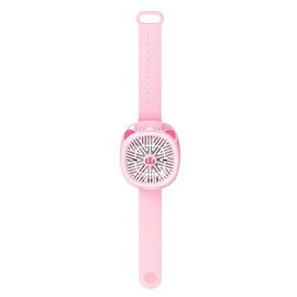 Mini Fan Watch USB Charging Rechargeable 3 Gear Portable Wrist Strap Hand Held Fan with Colorful LED Lights Pink Pig