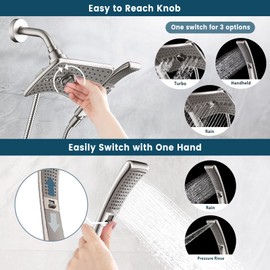 BRIGHT SHOWERS High Pressure Brushed Nickel Shower Heads Combo with Two Spray Setting Fixed Shower Head and Two Spray Settings Handheld Shower Head with Grey Face