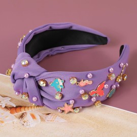 Gmmidea Ocean Knotted Headbands for Women Girls Beaded Seashell Starfish Mermaid Tail Headband Cute Under The Sea Animal Hairband Mermaid Birthday Party Decorations