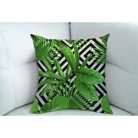 Mugod Green Palm Leaf Cushion Cover Throw Pillow Covers Summer Exotic Jungle Plant Tropical Palm Leaves on The Black White Pillow Case for Men Women Decorative Home Sofa Chair Couch 45x45cm/18x18 Inch