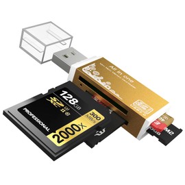 Micro SD Card Reader, 4-in-1 SD Card Reader to USB Adapter, Memory Card Reader for MS Duo/Pro, M2 Card, SDXC, SDHC, MMC, RS-MMC, Micro SDXC, Micro SDHC and TF Card (1Pack Gold)