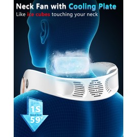Neck Fans that Blow Cold Air Rechargeable,Portable Neck Fan Air Conditioner Battery Powered,Metal Cooling Plate Personal AC,Leafless Wear Round Hanging Neck Coolers for Hot Weather Flashes White