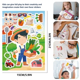 12 pcs Unicorn Kids DIY Make a Face Stickers,Make Your Own Personalized Cartoon Stickers for Kids,for Crafts Activities Bags Birthday Party Favors Valentines Day Gifts for Classroom (Monkey)