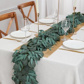 Floweroyal 5 Pack Greenery Garlands 6.56FT Artificial Eucalyptus Garland with Willow Leaves Faux Silver Dollar Leave Vines for Wedding Arch Table Centerpieces Party Backdrop Doorframe Decoration.