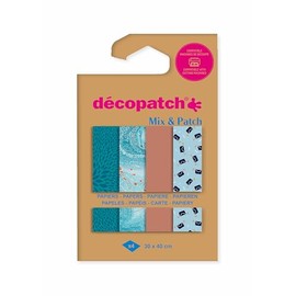 Décopatch DP042C Pack Mix Patch with 4 Sheets of Décopatch Paper 30 x 40 cm Blue Shades Mixed Assortment, Suitable from 5 Years, 1 Pack