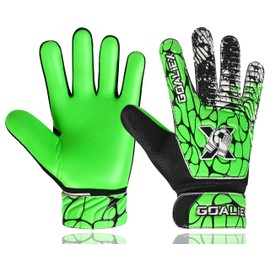 GOALIEX Soccer Goalie Gloves, Football Goalkeeper Gloves for Kids Boys Youth Children Double Wrist Along 4mm Super Grip Palm (Green/Black, Size 6 Suitable for 13-15 Years)