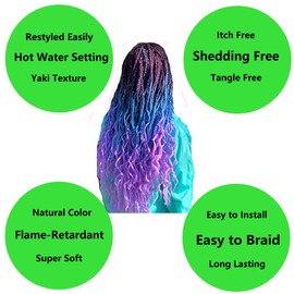 Braiding Hair Ombre Beige to Blue Braid Hair Extensions Hot Water Setting High Temperature Synthetic Fiber 24 Inches(B49-3Pack)