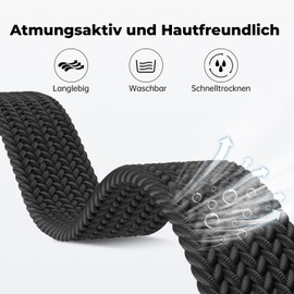 AidorMax 20 mm Nylon Braided Strap, Elastic Replacement Strap with Quick Release Compatible with Smartwatches and Watches, Adjustable Watch Strap for Men and Women (Black)