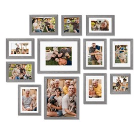 Egofine Picture Frame Set 12 Pack, Picture Frames Collage Wall Decor with Two 8x10, Four 5x7, Four 4x6, Two 4x4, Photo Frames for Wall and Tabletop, Made of Solid Wood, Covered by Plexiglass, Oak Grey