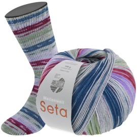 LANA GROSSA Meilenweit Seta, high-quality sock yarn with silk content, machine washable, hand knitting yarn, 55% virgin wool (merino), polyamide and silk, 100 g wool for knitting and crochet, 400 m