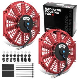 DNA MOTORING 12 Inch High Performace Electric Cooling Slim Radiator Fan with Mount Kit, Red, 2PCS, RAF-12-RD+FMK-X2