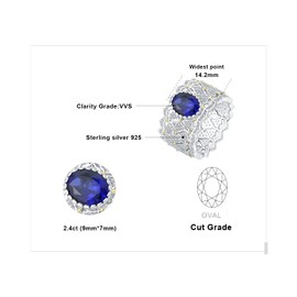 JewelryPalace Vintage Lace Bead Hollow 2.4ct Oval Cut Created Blue Sapphire Solitaire Engagement Rings for Women, 14k White Yellow Gold Plated 925 Sterling Silver Rings for Her, Gemstone Jewelry Gift5