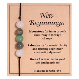 Kvekstio New Beginnings Crystal Bracelet for Women, 8mm Beads New Chapter Gift - Moonstone, Labradorite, Green Aventurine for Growth, Clarity, Good Luck, Get Well Gifts, New Job, New Adventure