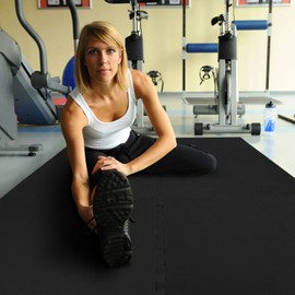 IncStores 3/8 Inch Thick Exercise Foam Flooring Tiles | High-Density Interlocking Foam Tiles for Portable Floor Protection in Your Home Gym, Playroom, and More | Black, 6 Tiles