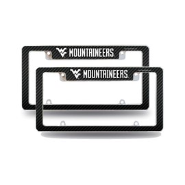 West Virginia Mountaineers (Set of 2) Chrome Metal License Plate Frames with Carbon Fiber Design