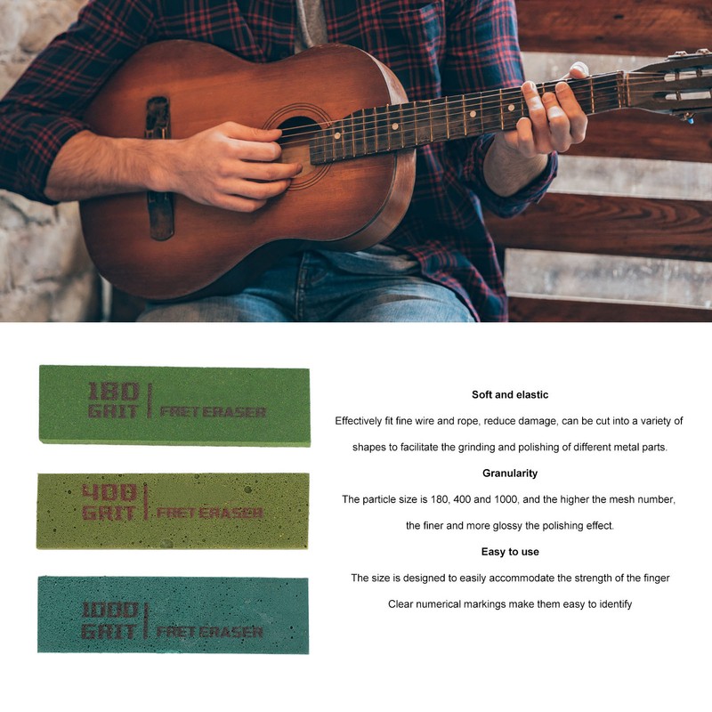 3pcs Guitar Fret Erasers Guitar Fret Polishing Abrasive Rubber Blocks