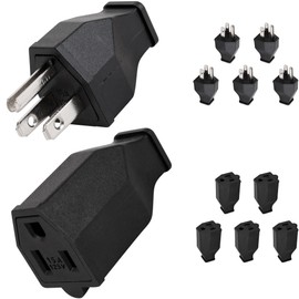 BlueStars Set of 5 (10 Pieces) Extension Cord Plugs 125V 15A 2 Pole 3 Wire with Male Plug and Female Connector Straight Blade Plug Grounding Type, NEMA 5-15P & 5-15R