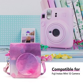 MUZIRI KINOKOO Kameratasch für Fuji Instax Mini 12, Premium-PU-Leder Schutzhülle für Fuji Intsax Mini 12 mit verstellbarem Schultergurt – Verträumt Wolkig