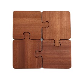 Wooden Coasters Set of 4 Trivets for Kitchen Worktops Puzzle Coasters for Coffee/Drinks/Tea Heat Resistant Mat Coffee Table Decor Home Decor Kitchen Decor (Red - Sandalwood)