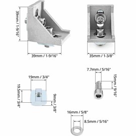 Aluminium Profile 40 x 40 Angle Mounting Set Aluminium Mounting Material for Profile Wall Mount Robust Aluminium Profile Connector Pack of 12