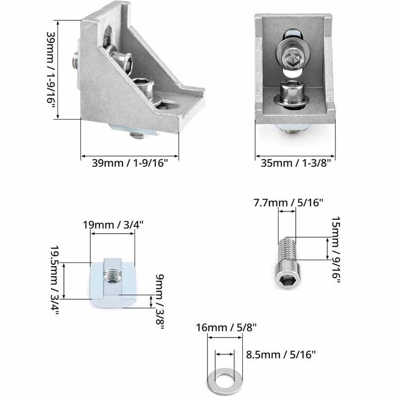 Aluminium Profile 40 x 40 Angle Mounting Set Aluminium Mounting