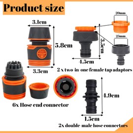 10pcs Garden Hose Pipe Connector for Tap,Hose Pipe Connectors Fittings Set,Outside Tap to Hose Connector Fittings Set-Quick Connector,Tap Adapter for Tap 3/4''&1/2'' 2 in 1