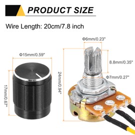 QUARKZMAN 6 Pack WH148 Potentiometer 20K Ohm Single Joint Rotary Resistors 3 Ports Linear Taper Rotary 20 cm JST-XH2.54 Connection Wire with Rotary Knob for Audio Volume Control