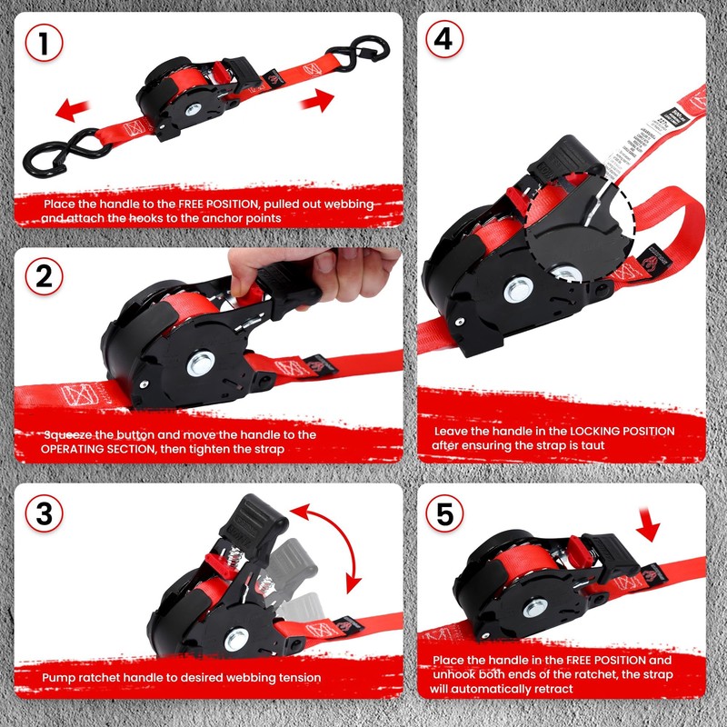 ARMORLOGISTICS Retractable Ratchet Straps 4 Pack, 1 in x 12