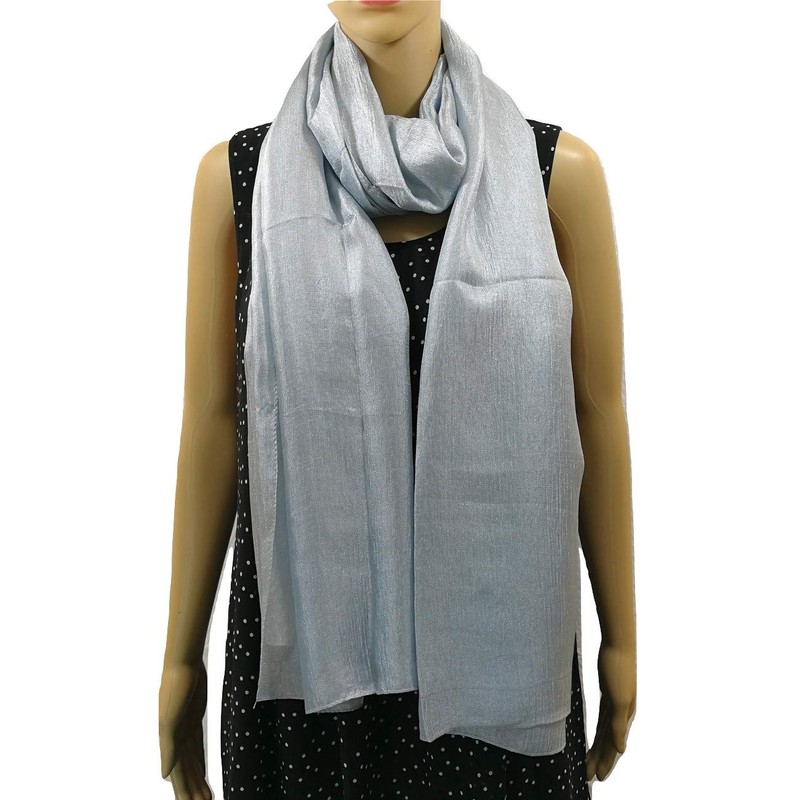Shanlin Solid Color Silk Feel Long Scarves (Silver Blue)