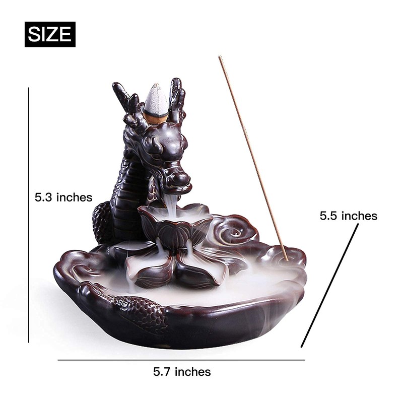 Dragon Incense Waterfall Burner Ceramic Backflow Incense Holder Set with