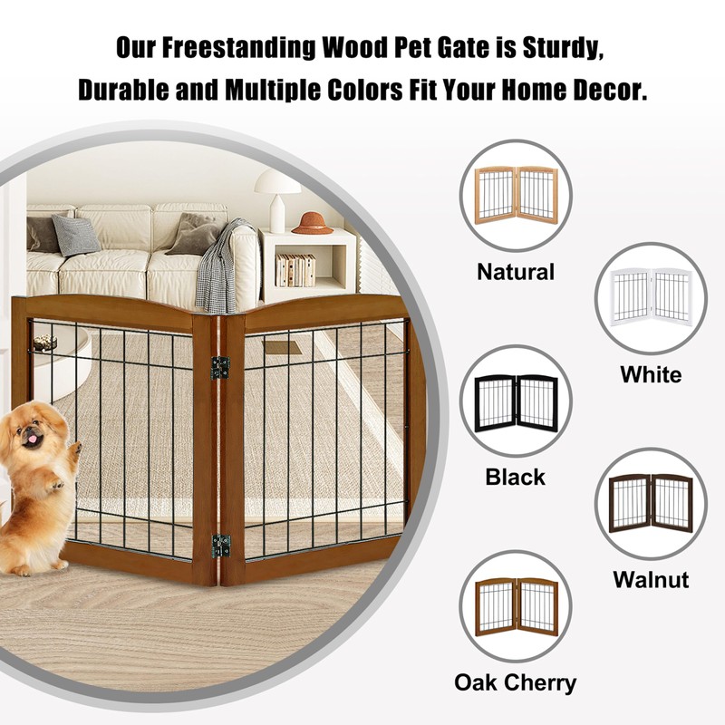 LZRS 2-Panel Freestanding Foldable Wood Dog Gate – Solid Wood