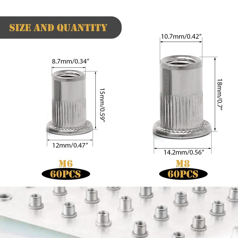 Wkmamo Pack of 120 M6 M8 Rivet Nuts, 304 Stainless