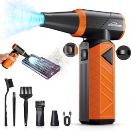 WHATOOK Updated Compressed Air Duster: Air Blower with Stepless Speed Regulation Mode, 180000RPM Electric Air Duster with Brushless Motor, Air Duster for Keyboard, PC, Car and Home Cleaning（Orange）