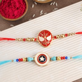 Set of 2 Rakhi for Small Brothers Designer Rakhi Rakhi for Sister, Rakhi for Little Brother Bhai | Raksha Bandhan Elephant Rakhi for Brother with Greeting card and Roli Chawal (Design1)