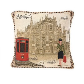 DaDa Bedding Throw Pillow Cover - Luxury Elegant Accent Scenery Postcard of Milan Italy Tapestry Decorative 1 Piece Cushion Cover - 18" x 18"