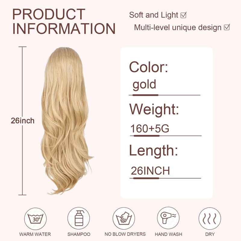 AOWVUTS Wavy Ponytail Hairpiece Long Wavy Curly Hair Extension Synthetic