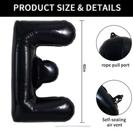 TONIFUL Large Black Letter E Balloons 40 Inch Helium Balloons,Foil Mylar Big Balloons for Birthday Party Anniversary Supplies Decorations Graduation Ceremony Photo Shoot
