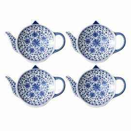 Sizikato 4pcs Blue and White Porcelain Tea Bag Holder Tea Bag Coasters Teapot-Shaped Dish Spoon Rests Snack Dish Seasoning Dish.