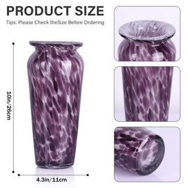 PlivBloom Purple Hand Blown Glass Vase – Tall Speckled Decorative Centerpiece in Murano Style for Dining Table, Coffee Table, Mantel, Entryway, or Bookshelf in Coastal or Modern Decor (Purple)