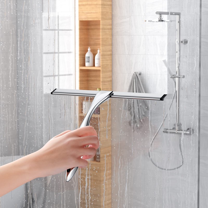 Shower Squeegee for Glass Door 12-Inch Stainless Steel Bathroom Squeegee