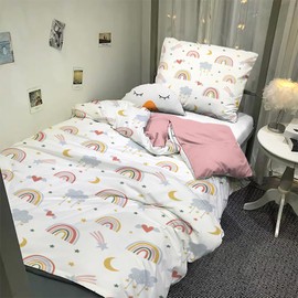 Yasida BettwäSche Regenbogen 135x200 Rosa Kinder Bunte Mikrofaser BettwäSche Mit Regenbogen, Wolken, Sternen, Monden, Herzen FüR MäDchen Einzelbettbezug Set Bettbezug 135x200 Und Kopfkissenbezug 80x80