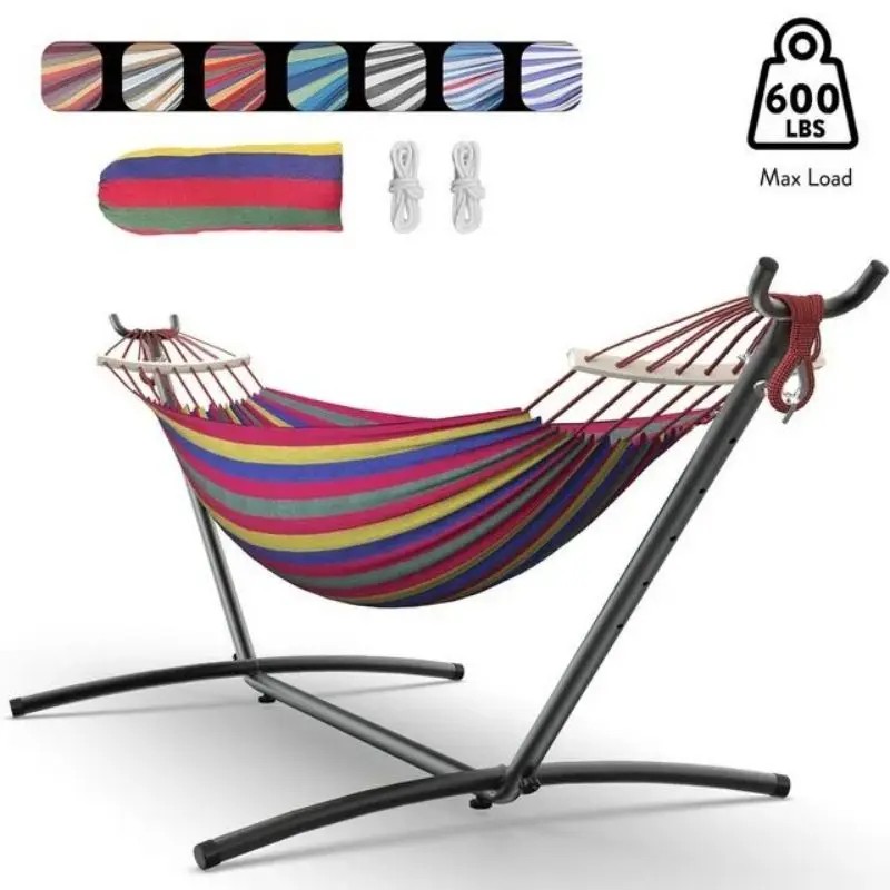 Two-Person Hammock with Adjustable Stand – 600 lb Capacity for