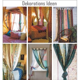 GURU SHOP Boho Patchwork Curtains, 1 Pair Bohemia Curtain Made of Sare Fabric, Unique 250 cm - Dark Red, Synthetic, Decorative Curtains