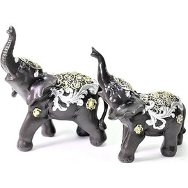 usamjtable Feng Shui 2 Black Elephants Trunk Statue Lucky Figurine Gift Home Decor