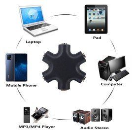 onelinkmore onelinkmore Headphone Splitter, 5-Jack 3.5 mm Audio Headphone Splitter Stereo Audio Headset Adapter, Audio Earbuds Earphones Plug 5 Way 1 Male to 4 Female Splitter with 3.5mm Stereo Cable