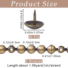 GORGECRAFT 5 x 1 m Upholstery Nail Strips 10.5 mm Metal Iron Round Head Shiny Decorative Nail Head Trims with 90 Upholstery Nails Suitable for Sofa Chair Furniture Antique Bronze