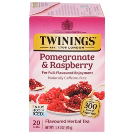 Twinings Pomegranate & Raspberry Herbal Tea Individually Wrapped Bags, 20 Count (Pack of 1), Naturally Caffeine-Free, Enjoy Hot or Iced, 20 Teabags