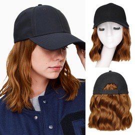 FORCUTEU Hat Wigs for Women Baseball Cap with Hair Extensions Short Wave Synthetic baseball Cap Wig for Women Adjustable Hat with Hair Attached for Daily Use(14inch)