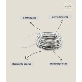 MAJALE - Guitar String Bracelets for Women - Minimalist Silver-Plated Feather Jewellery Wire - Stackable 100% Stainless Steel Bangle, bis zu 17 cm, Stainless Steel